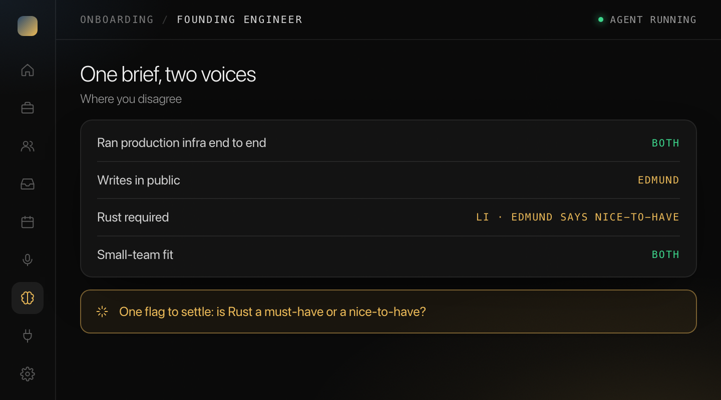 One brief, two voices